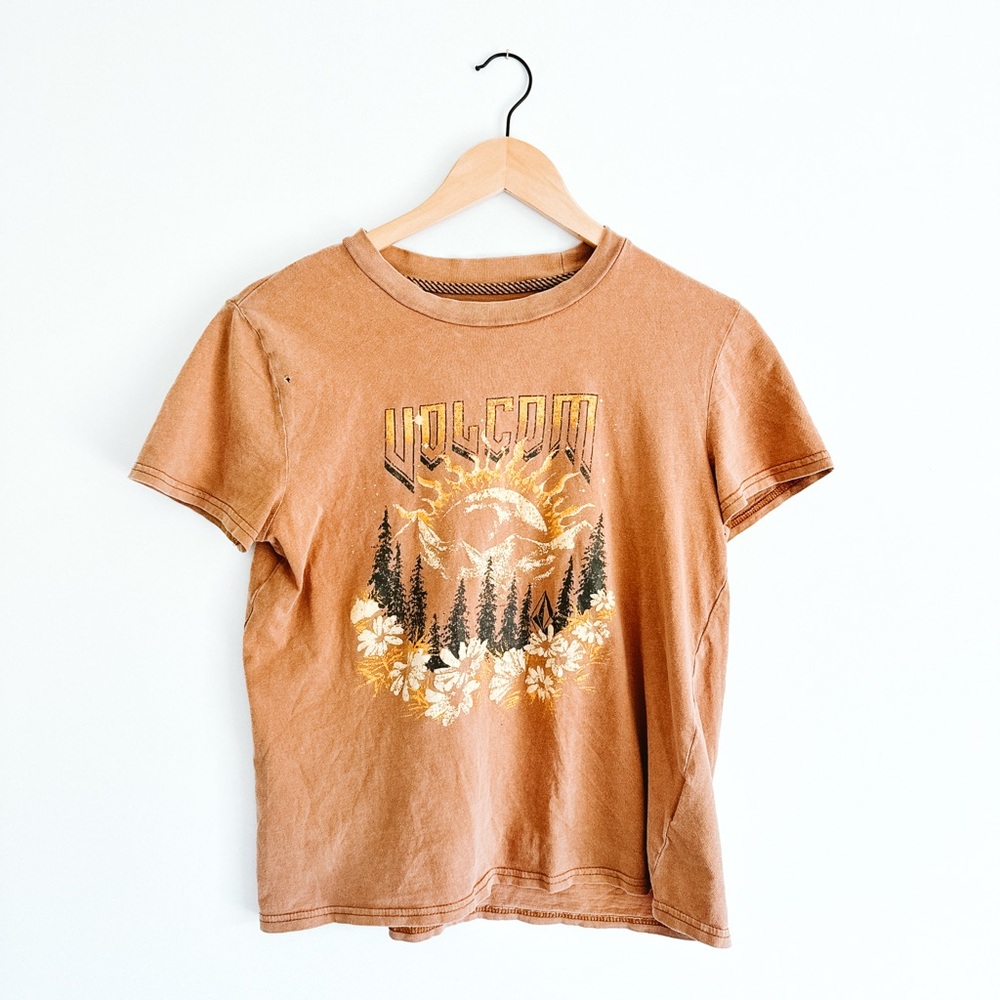 Volcom Women’s Cotton Crop T-Shirt with Mountain Graphic - Size Small